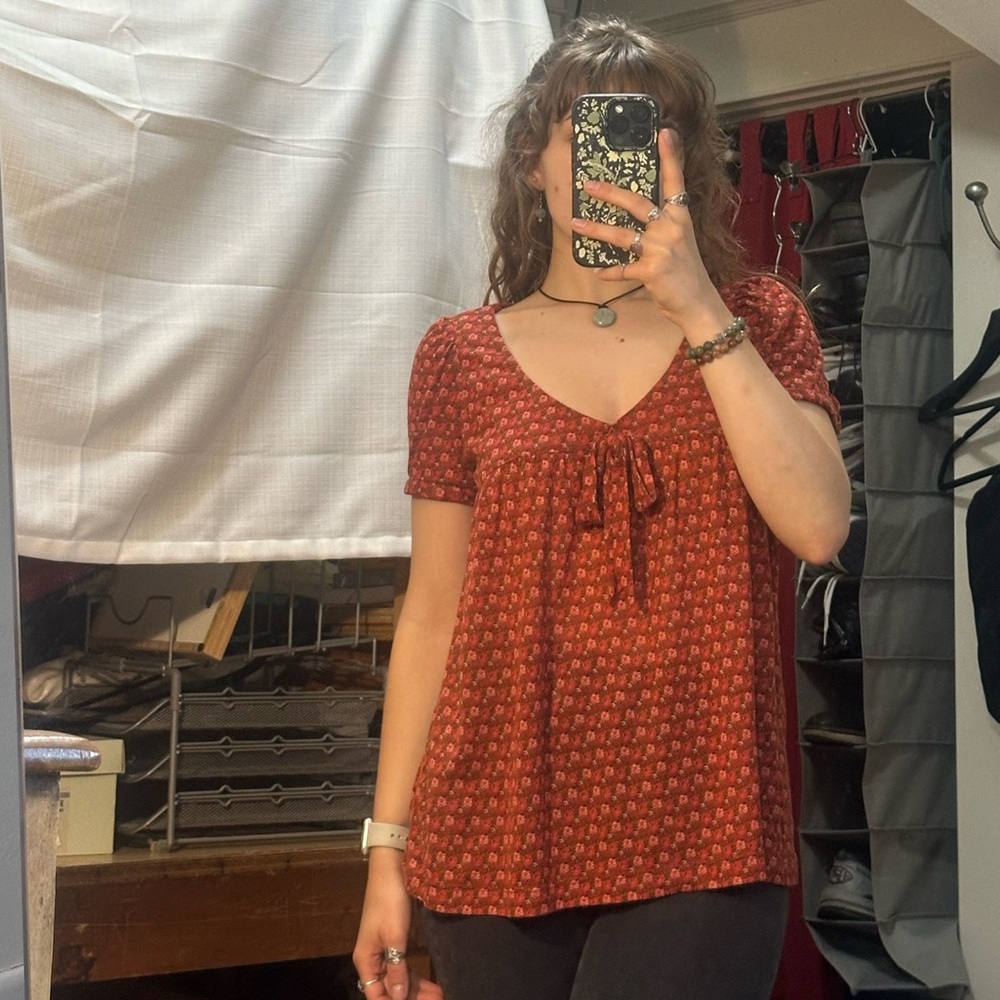 Zara Basic Red Floral Blouse
